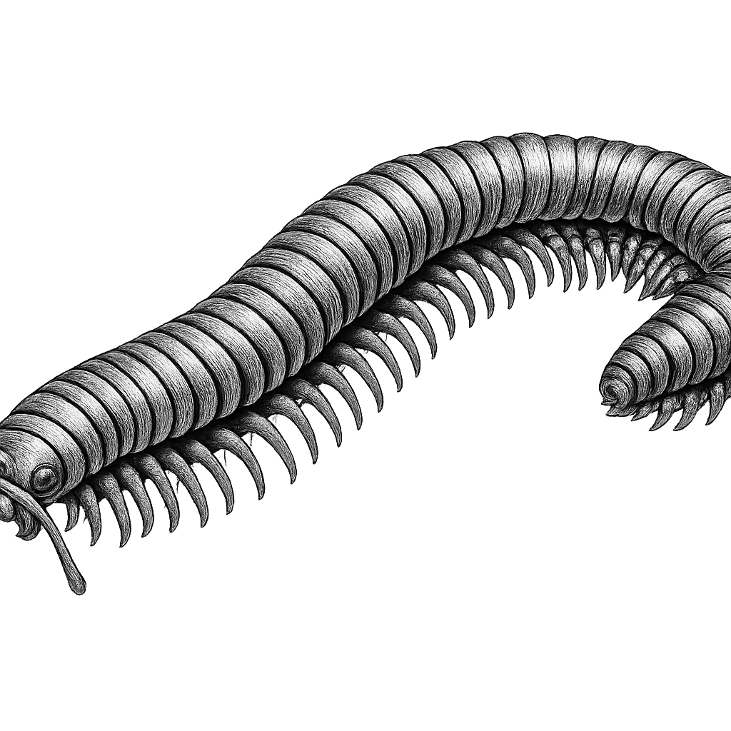 Black and white illustration of a millipede — millipede control services in New Bern NC