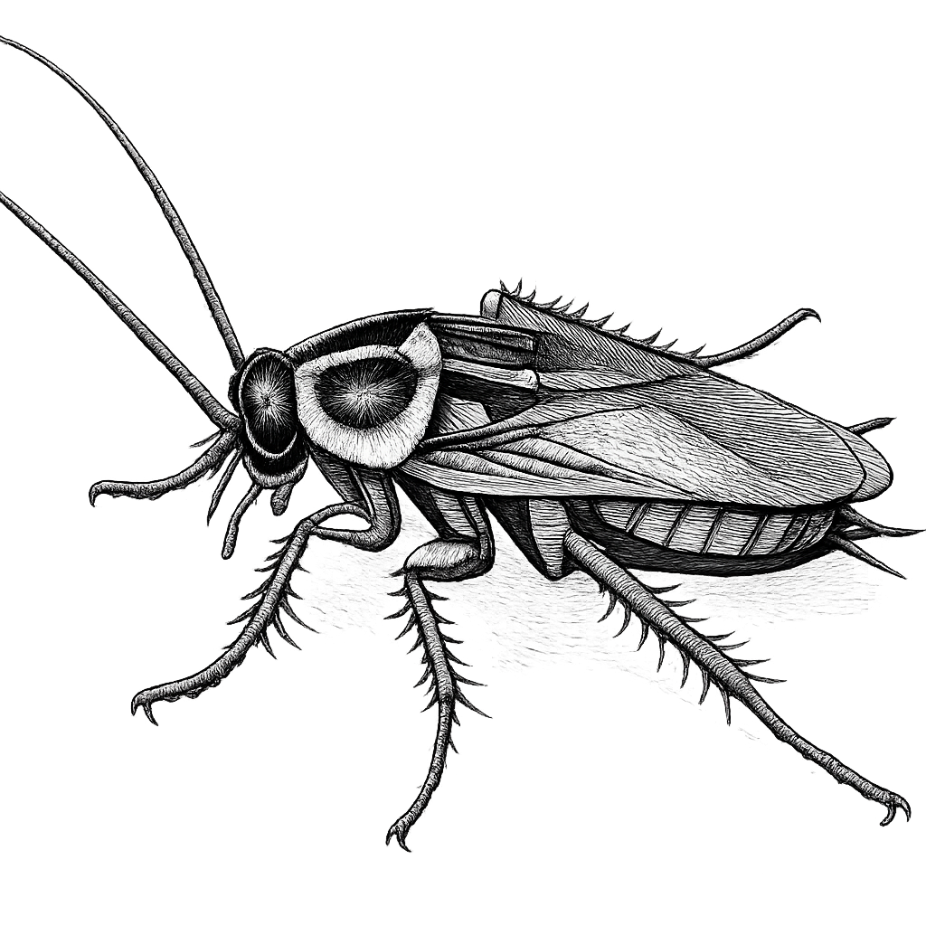 Black and white illustration of a German cockroach — German cockroach extermination in New Bern NC