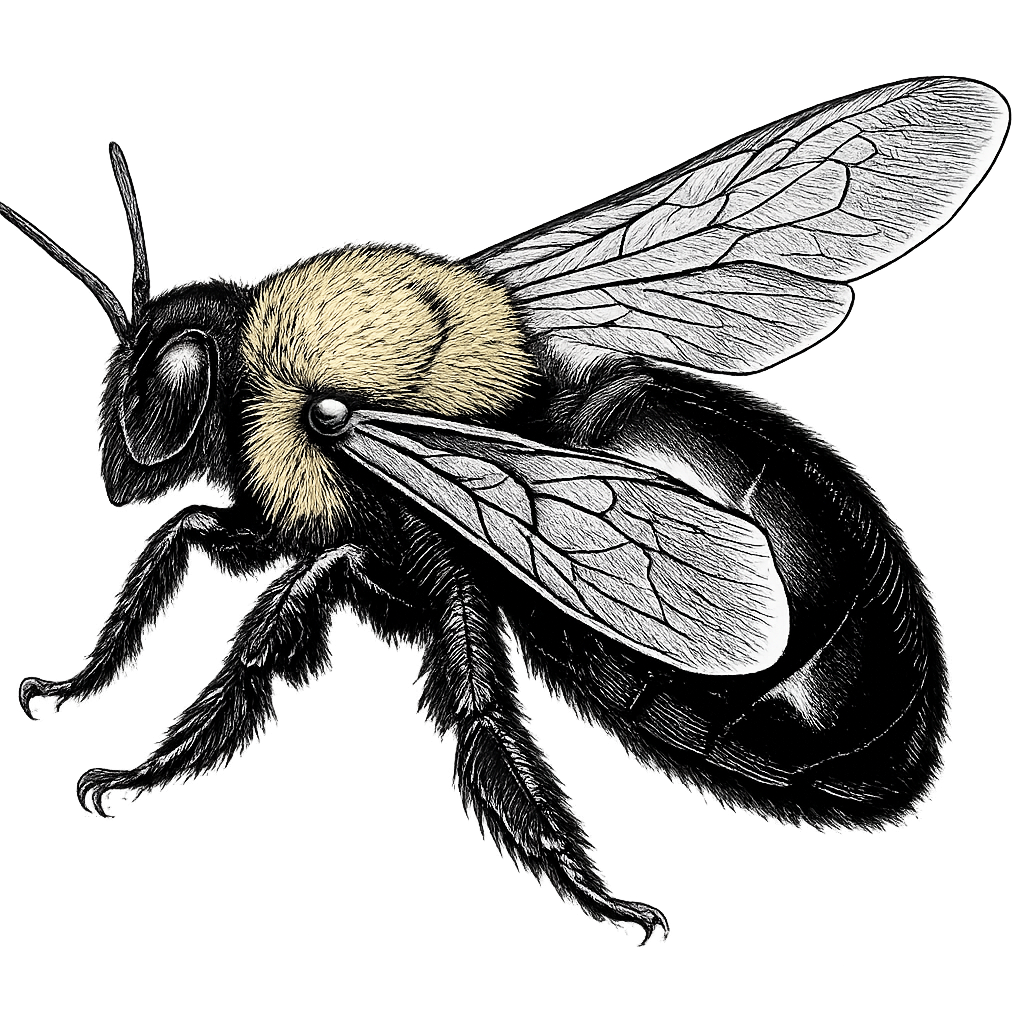 Black and white illustration of a carpenter bee — carpenter bee treatment in New Bern NC