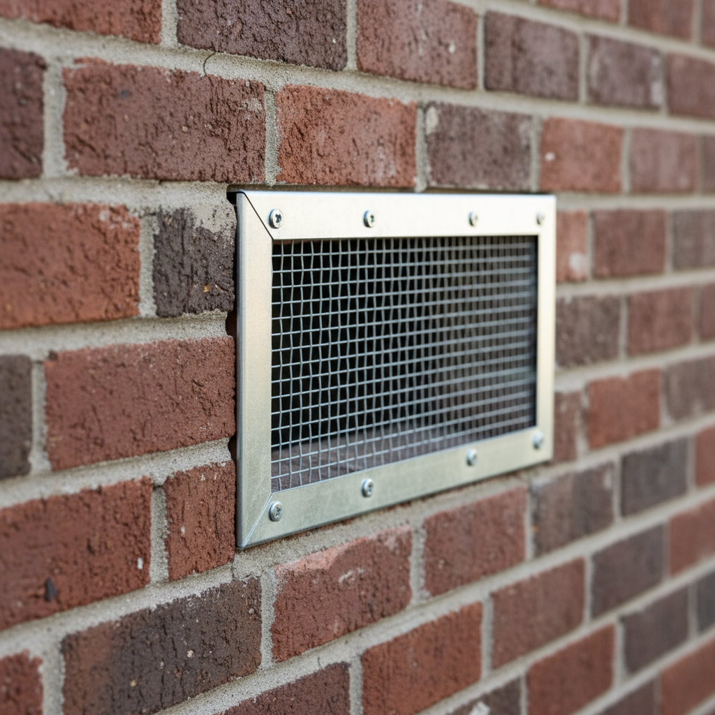 Crawl space foundation vent sealed with galvanized hardware cloth for rodent exclusion in New Bern, NC