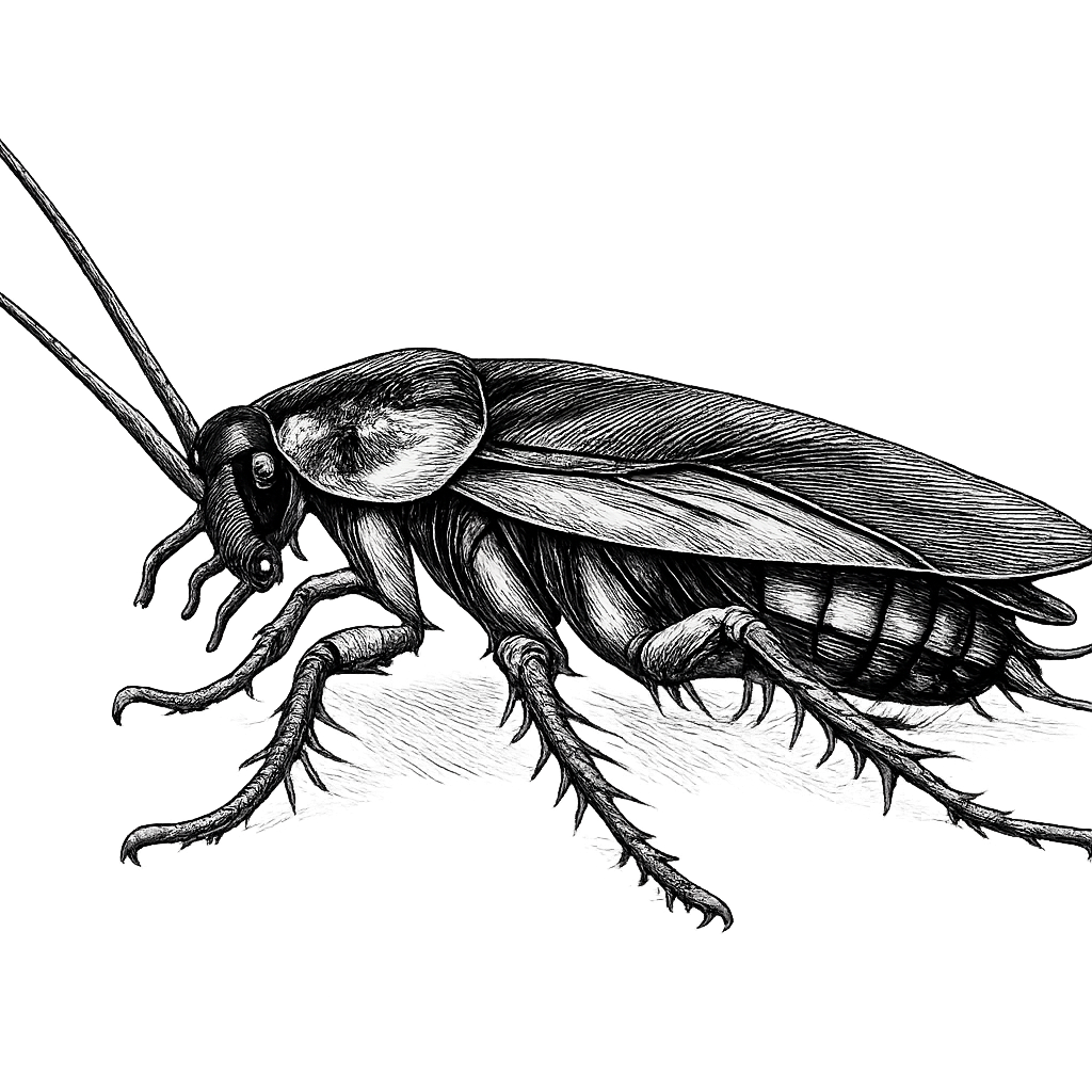 Black and white illustration of a cockroach — cockroach extermination services in New Bern NC