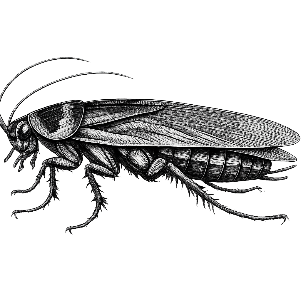 Black and white illustration of a palmetto bug — palmetto bug control services in Morehead City NC