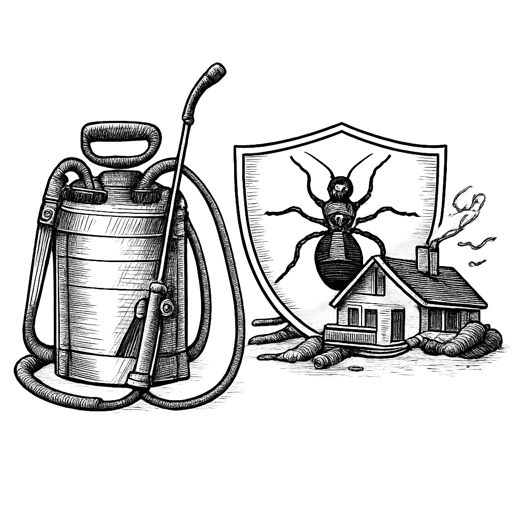 Black and white illustration of protection - home pest treatment