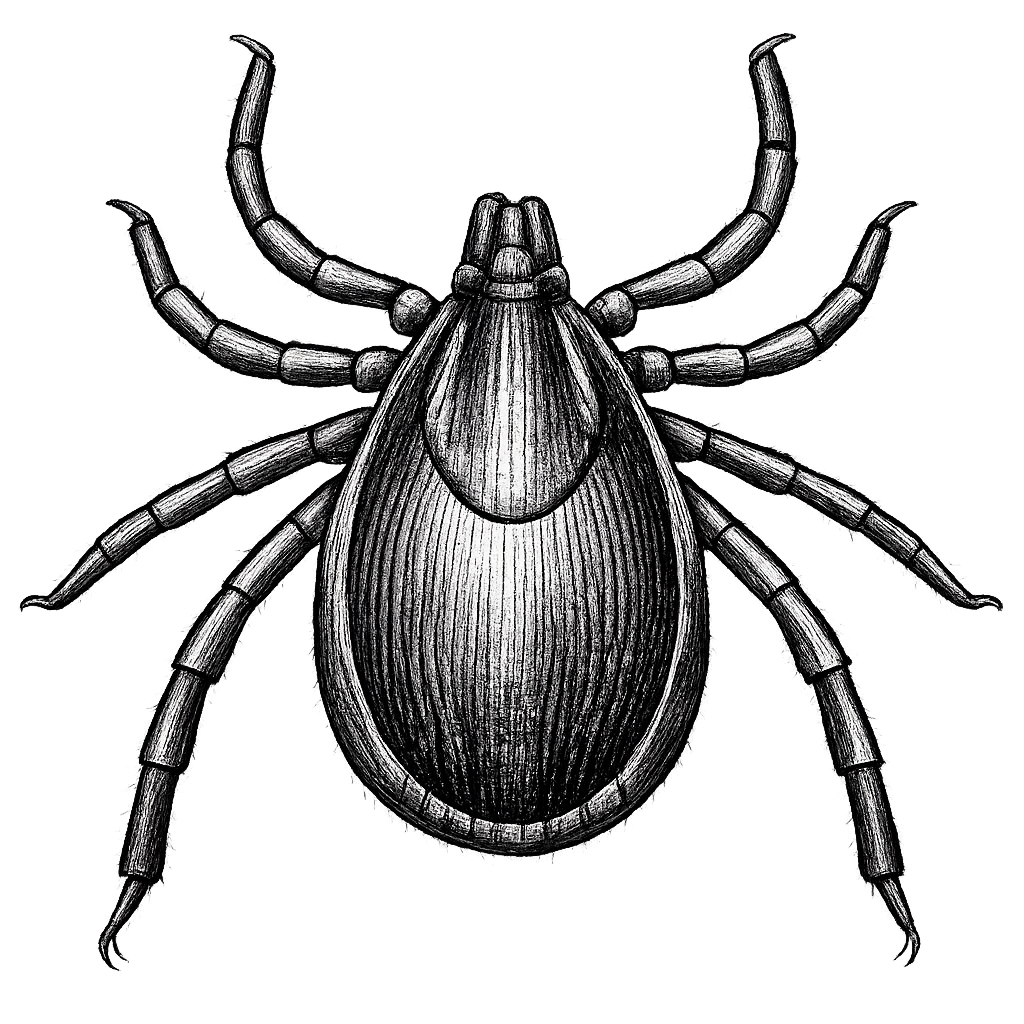 Black and white illustration of a tick — tick and flea control services in Morehead City NC