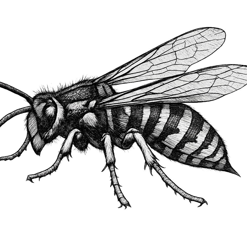 Black and white illustration of a wasp — wasp removal services in New Bern NC