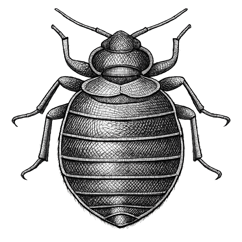 Black and white illustration of a bed bug — bed bug treatment in New Bern NC