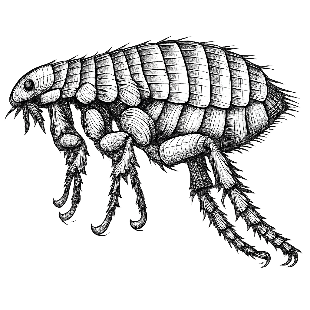 Black and white illustration of a flea — indoor flea control in New Bern NC