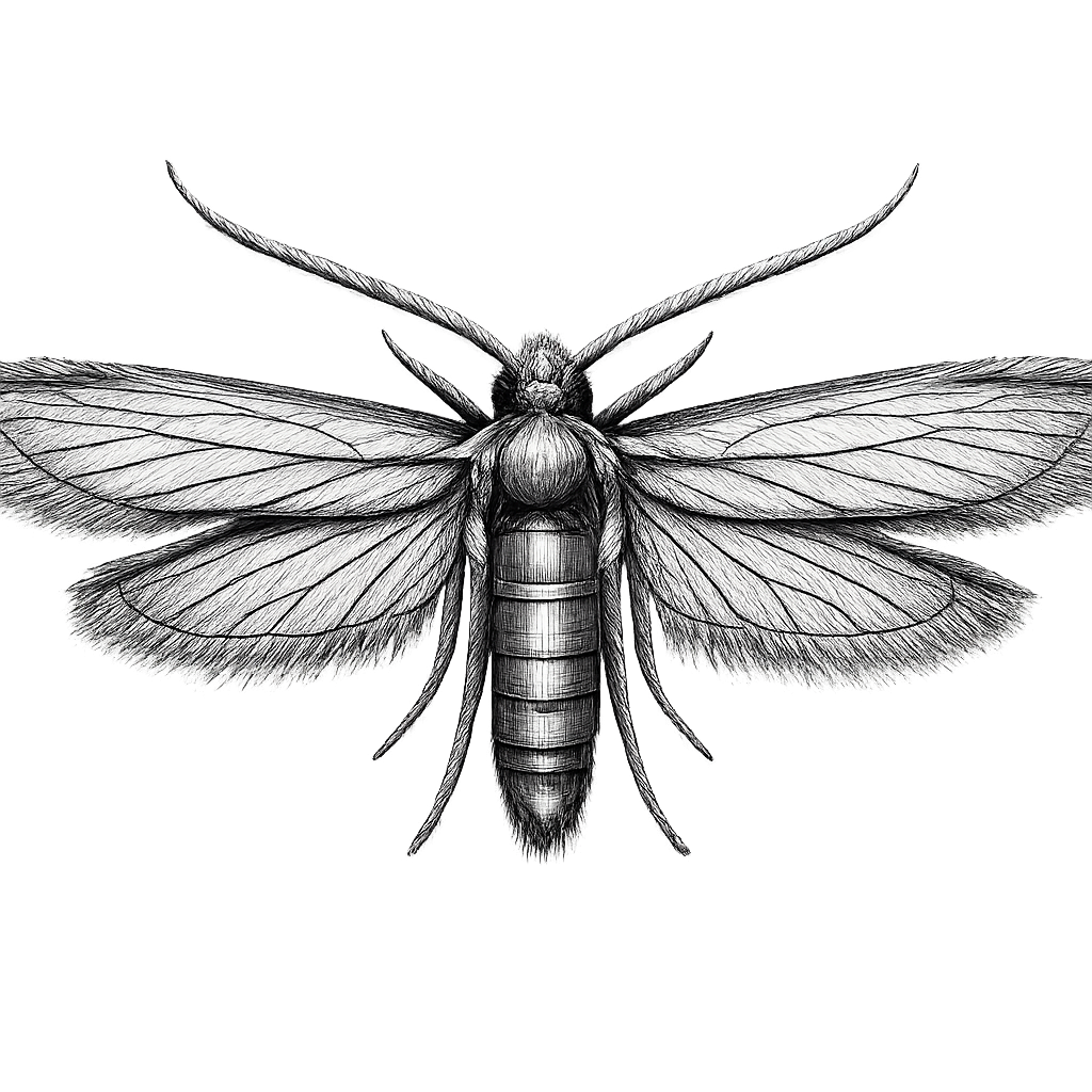 Black and white illustration of a clothes moth — fabric pest treatment in New Bern NC