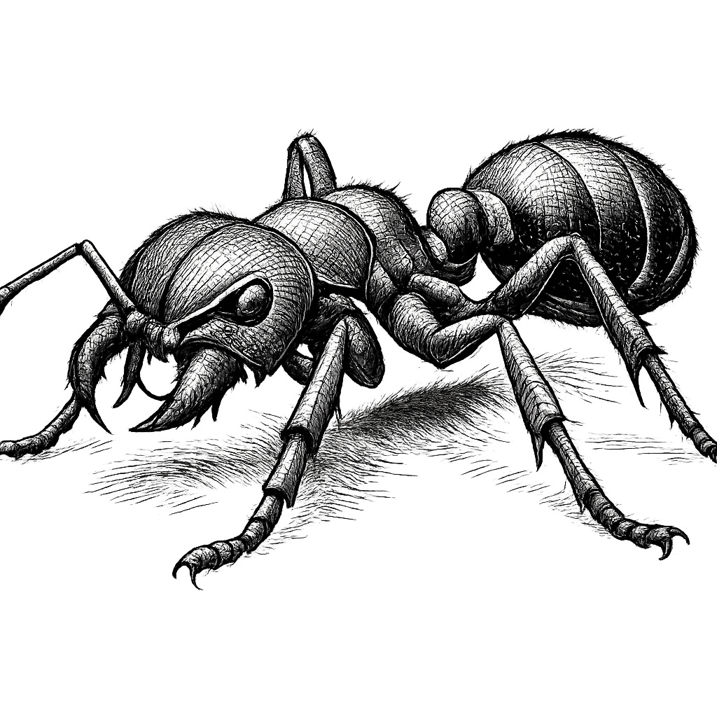 Black and white illustration of a fire ant — fire ant treatment services in New Bern NC