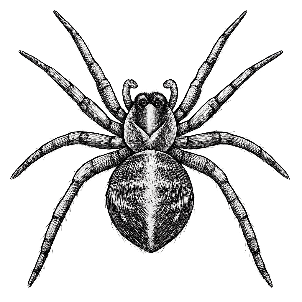 Black and white illustration of a spider — spider control services in New Bern NC