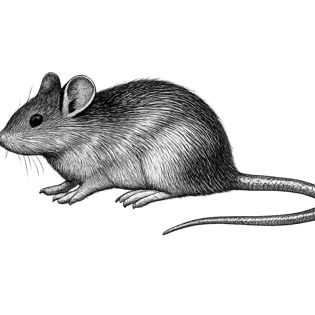 Black and white illustration of a mouse — rodent control in New Bern NC