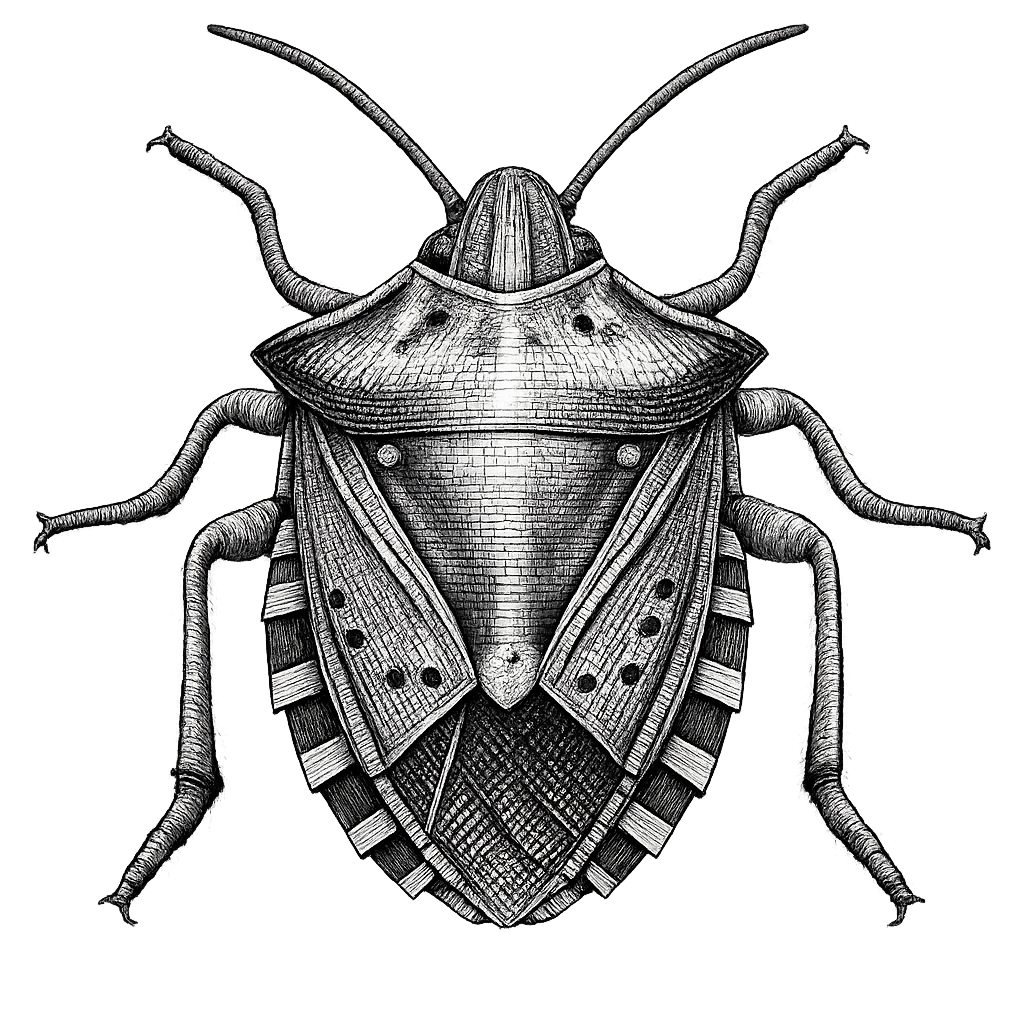 Black and white illustration of a stink bug — stinkbug treatment services in New Bern NC