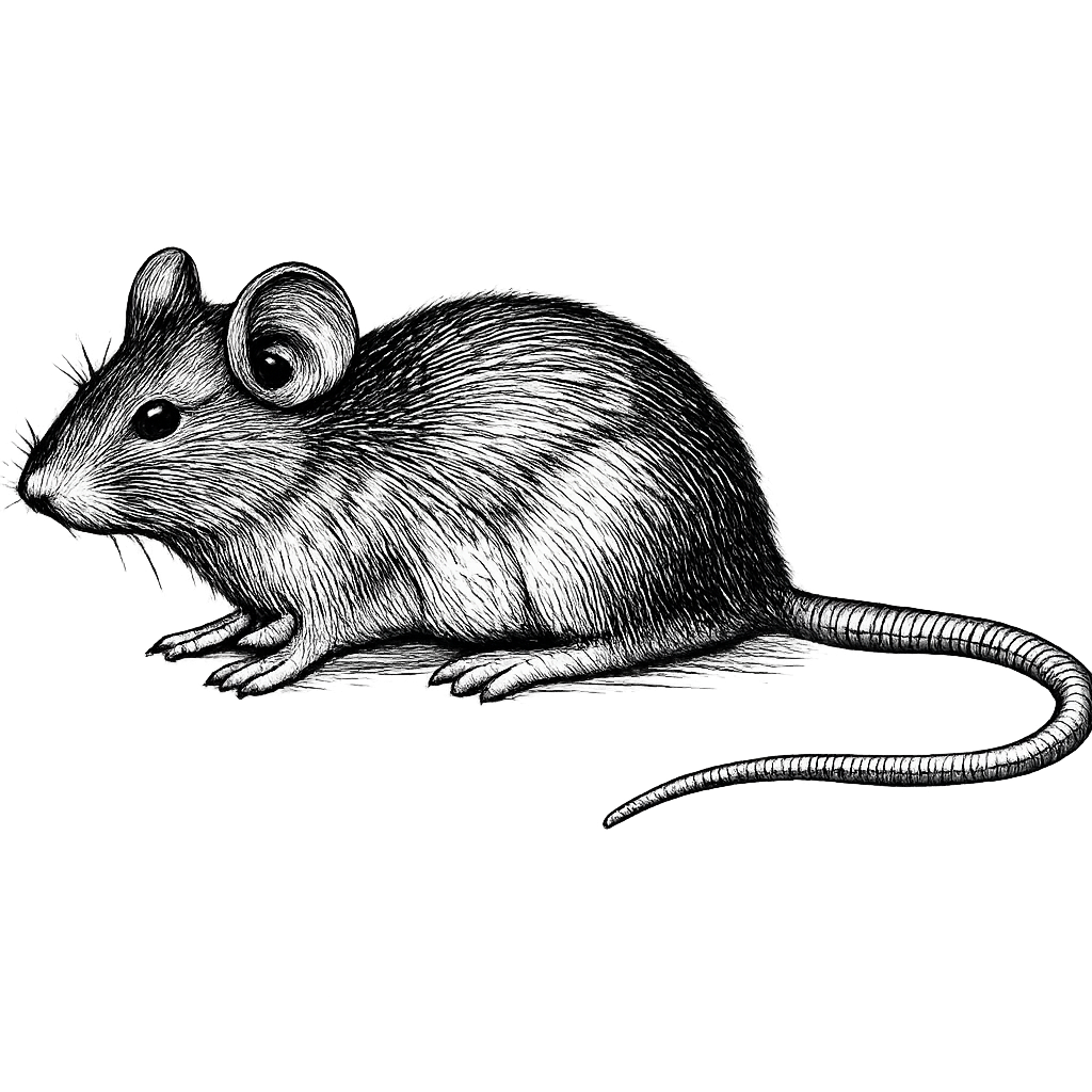 Black and white illustration of a mouse — rodent control services in Morehead City NC